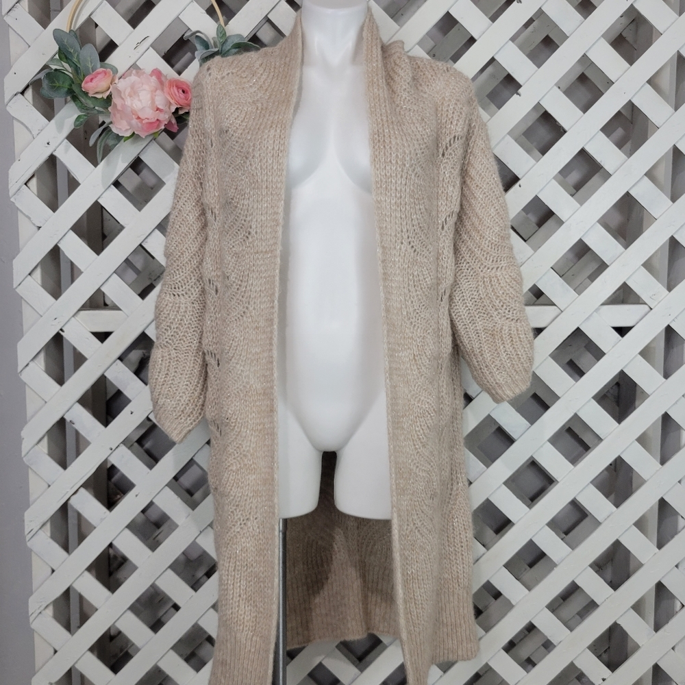 Emme Marella Alpaca Blend Knit Cozy Long Open Cardigan Size Small